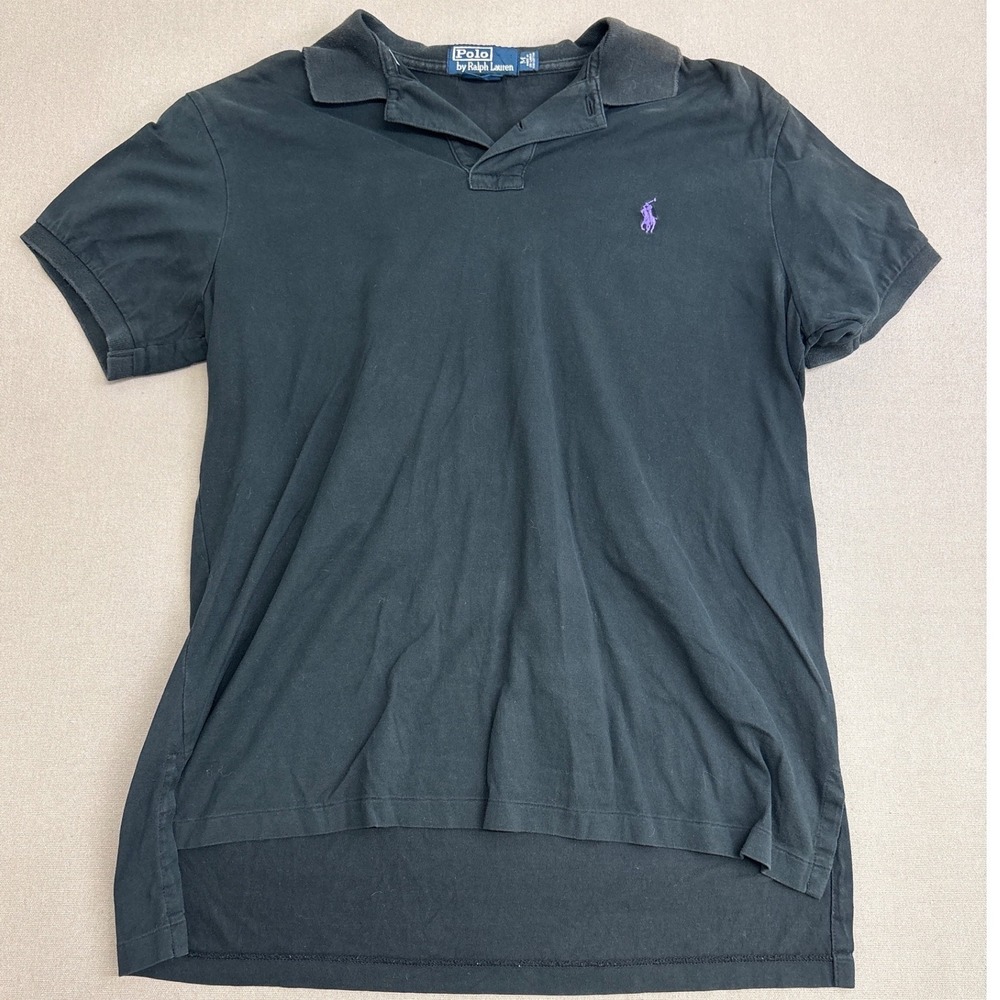 Polo Ralph Lauren Mens Black Custom Fit Short Sleeve Polo Shirt Purple Pony M